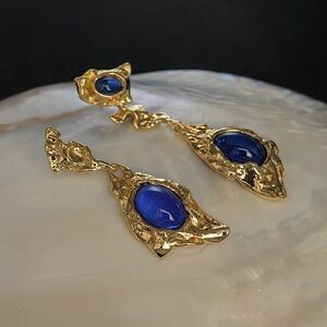 Luxe Gold and Blue Statement Earrings